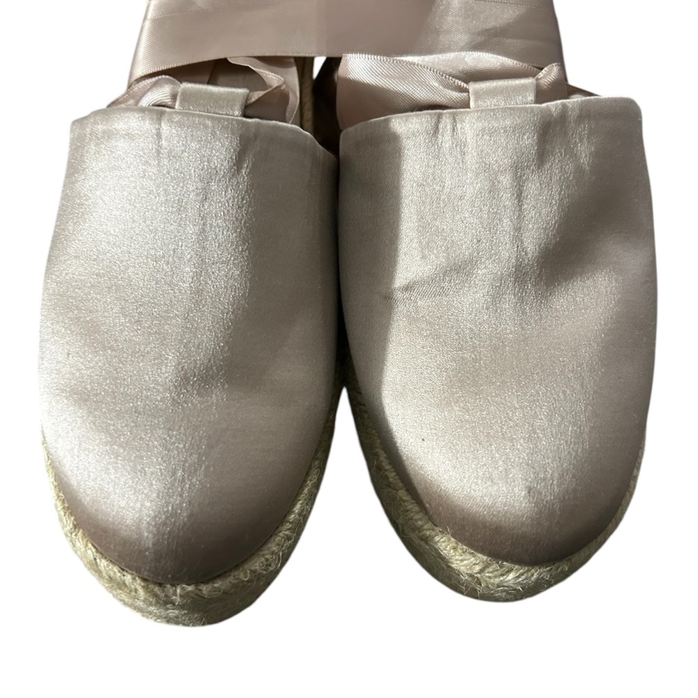 Tory Burch Blush Pink Satin Espadrille Wedge Sandals - Picture 3 of 6